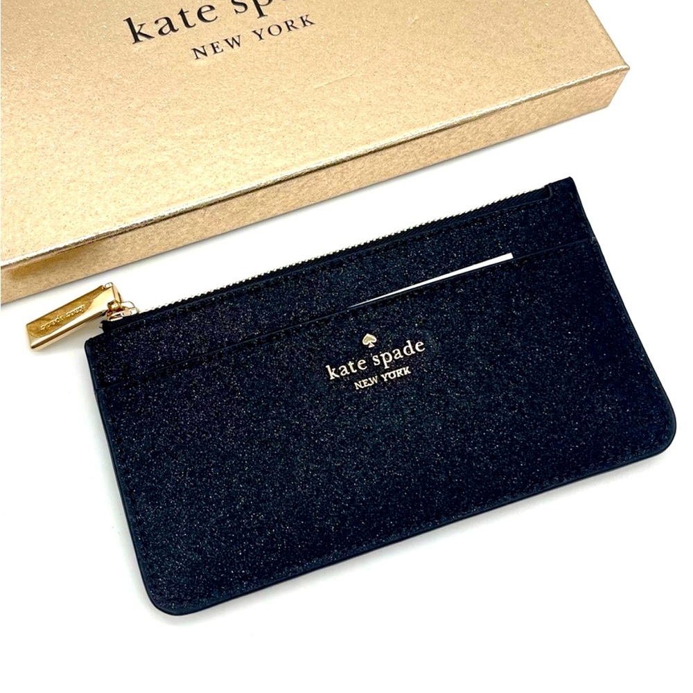 Kate Spade Glimmer Boxed Large Slim Cardholder NWT BLACK GLIMMER KE444